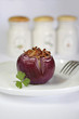 baked onion with bacon and parsley