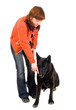 woman is dog training