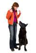 woman is dog training
