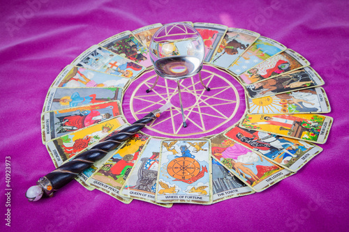 Photo: Tarot cards with the crystal ball and magic wand (3). Tarot cards with the crystal ball and magic wand (3).