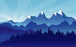 Mountain Landscape, alpine snow, pine tree ridge
