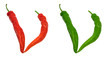 Letter V composed of green and red chili peppers Letter V composed of green and red chili peppers