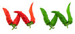 Letter W composed of green and red chili peppers Letter W composed of green and red chili peppers