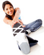 Woman stretching leg