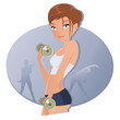 Vektor: Illustration of pretty young woman lifting dumbbells Illustration of pretty young woman lifting dumbbells