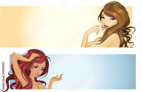 Vektor: Beautiful naked topless strippers banner. Beautiful naked topless strippers banner.