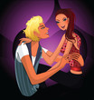 Vector: Cute romantic couple flirting and in love. Cute romantic couple flirting and in love.