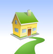 Green road to house. Vector