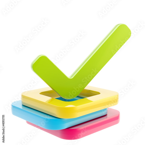 Illustration: Yes done tick over stack of check boxes Yes done tick over stack of check boxes