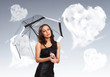 Photo: Pretty young woman with umbrella and hearts Pretty young woman with umbrella and hearts
