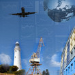 Illustration: Financial charts with lighthouse on the background Financial charts with lighthouse on the background