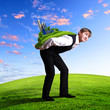 Young businessman carrying world