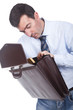 man holding a briefcase and putting documents inside