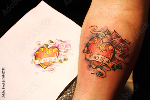 Photo: Finished tattoo with sketch Finished tattoo with sketch