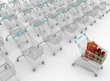 many shopping carts. 3d render.