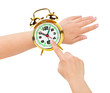 Hands and alarm clock like a watch Hands and alarm clock like a watch