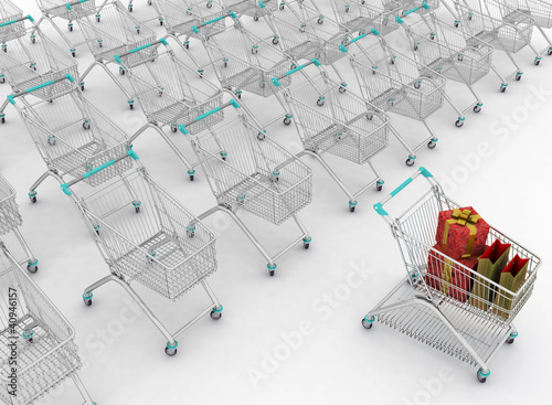 Illustration: many shopping carts. 3d render. many shopping carts. 3d render.