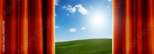 Photo: landscape behind curtains landscape behind curtains