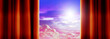 dreamy sky behind curtains