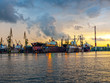 Shipyard of Gdansk at sunset, Poland.