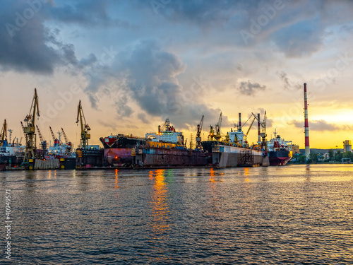 Photo: Shipyard of Gdansk at sunset, Poland. Shipyard of Gdansk at sunset, Poland.