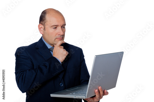 Photo: manager with laptop isolated on white background manager with laptop isolated on white background