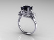 Black Diamond White Gold Antique Engagement Ring