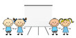 Illustration of school children with blank whiteboard