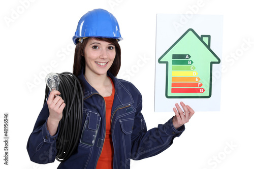 Photo: Electrician with an energy rating card Electrician with an energy rating card