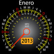 Vektor: 2013 year calendar speedometer car in Spanish. January 2013 year calendar speedometer car in Spanish. January