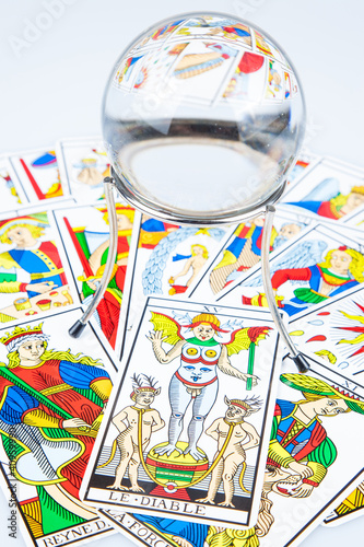 Photo: Tarot cards with a magic ball. Tarot cards with a magic ball.