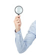 hand holding magnifying glass