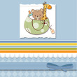 new baby announcement card with bag and same toys