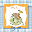 new baby announcement card with bag and same toys