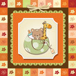 new baby announcement card with bag and same toys