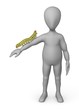 3d render of cartoon character with caterpillar
