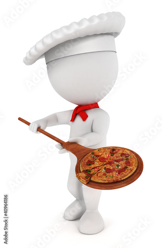 Illustration: 3d white people pizza cook 3d white people pizza cook