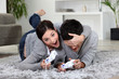 cute couple playing video games