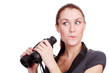 pretty woman holding binoculars