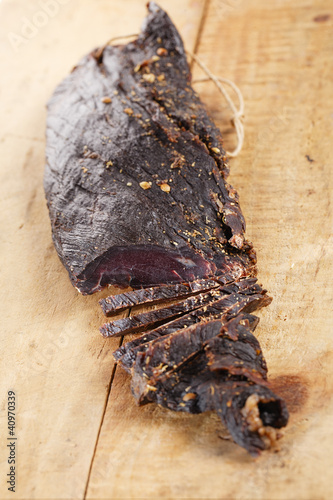 Photo: Biltong - dry cured beef meat , cutted Biltong - dry cured beef meat , cutted