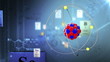 Atom model with elements of Periodic table and chemical formulas