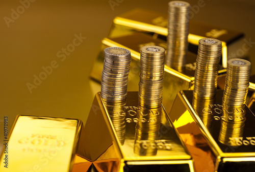 Photo: Coins and gold bars, Finance Concept Coins and gold bars, Finance Concept