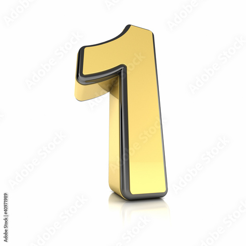 Illustration: The number one as a shiny metal object over white The number one as a shiny metal object over white
