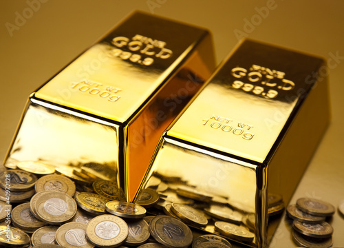 Photo: Coins and gold bars, Finance Concept Coins and gold bars, Finance Concept