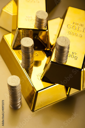 Photo: Coins and gold bars, Finance Concept Coins and gold bars, Finance Concept