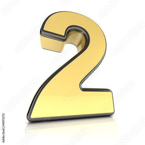 Illustration: The number two as a shiny metal object over white The number two as a shiny metal object over white