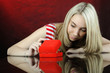 Beautiful girl opening jewellery gift box.
