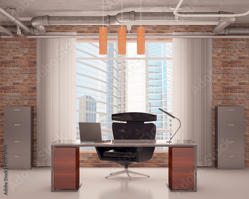 Illustration: Office with a black chair Office with a black chair