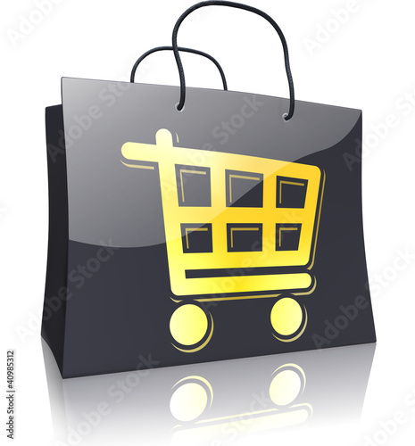 Ilustración: Black Line Shopping Bag: Shopping Trolley Gold Black Line Shopping Bag: Shopping Trolley Gold