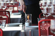 Lighting up a candle in a modern restaurant